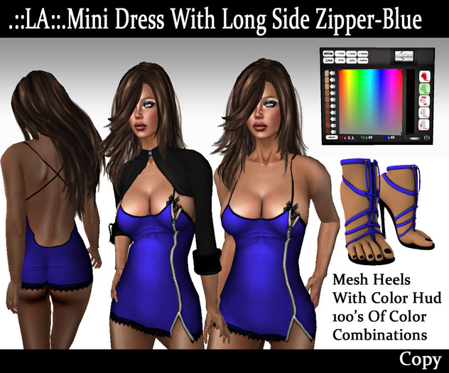 .::LA::.Mini Dress With Long Side Zipper-Blue