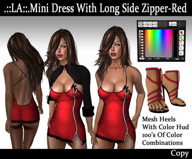 .::LA::.Mini Dress With Long Side Zipper-Red
