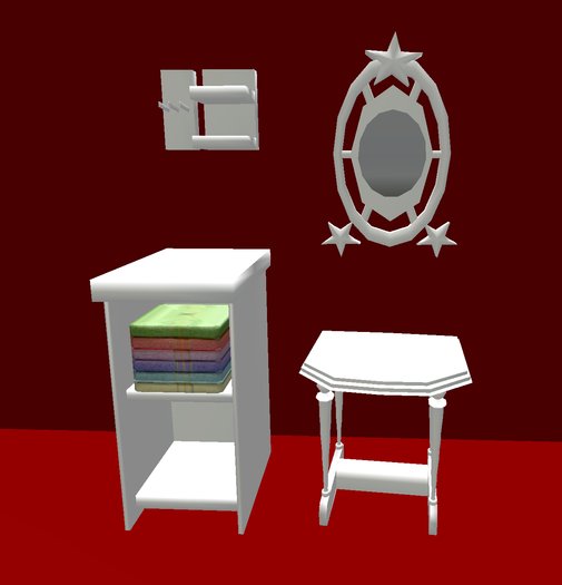 The Perfect Bathroom 5 Prims including Mirror Towels Shelf Rack