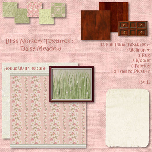 Second Life Marketplace Bliss Nursery Textures Daisy Meadow Box