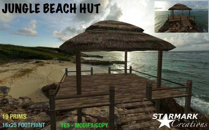 NEW! JUNGLE BEACH HUT! SPACIOUS and LOW PRIM hut from STARMARK CREATIONS -- promo price --