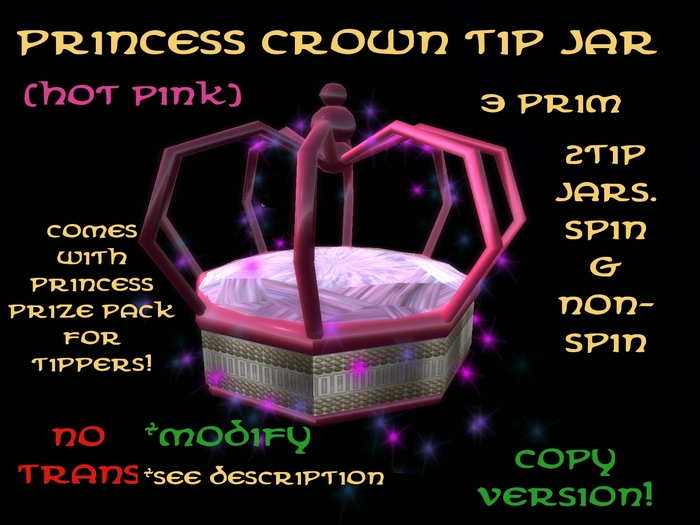 Princess Crown Tip Jar 2 (Hot Pink) (Copy)