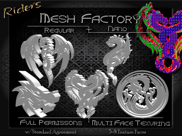 Riders - Full Permission Mesh, NANO Incl. Multiple Face Texturing - Jewelry, Charms, Buckles, Buttons Logos - Dragon 1