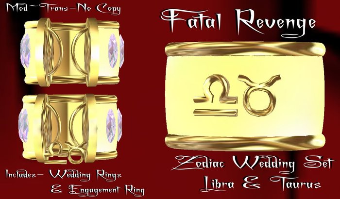 Fatal Revenge- Zodiac Collar Wedding Ring Set (Libra/Taurus) {Gold} (Promo Sale)