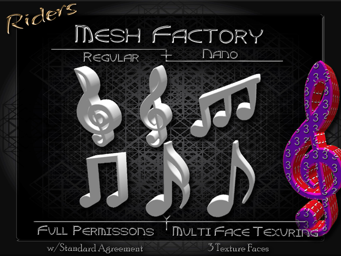 Riders - Full Permission Mesh, NANO Incl. Multiple Face Texturing - Jewelry, Charms, Buckles, Buttons - Music Notes 1 