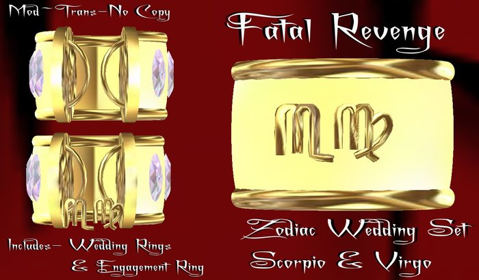 Fatal Revenge- Zodiac Collar Wedding Ring Set (Scorpio/Virgo) {Gold} (Promo Sale)