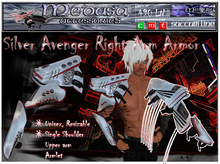 ~ Medusa Accessories ~ Silver Avenger Right Arm Armor (Boxed)