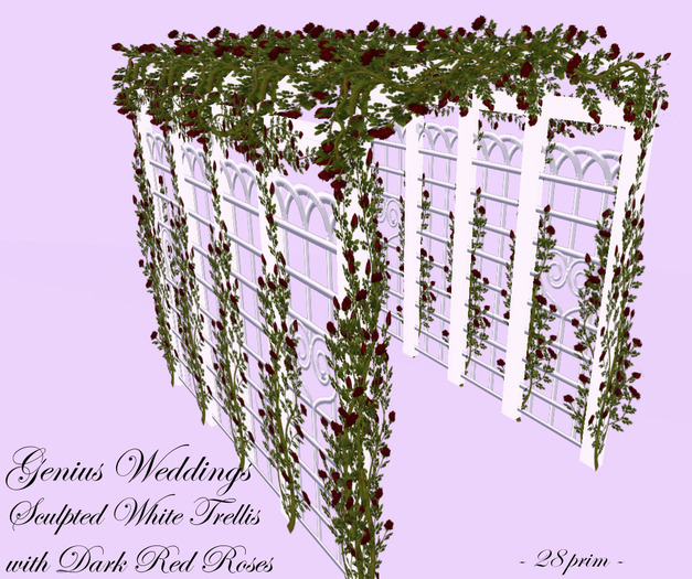 White Sculpted Trellis w Dark Red Roses
