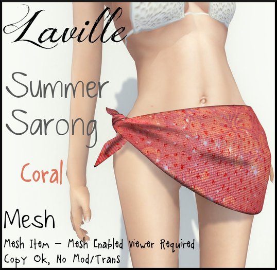 ! Laville ! Summer Sarong - Coral   [Mesh]