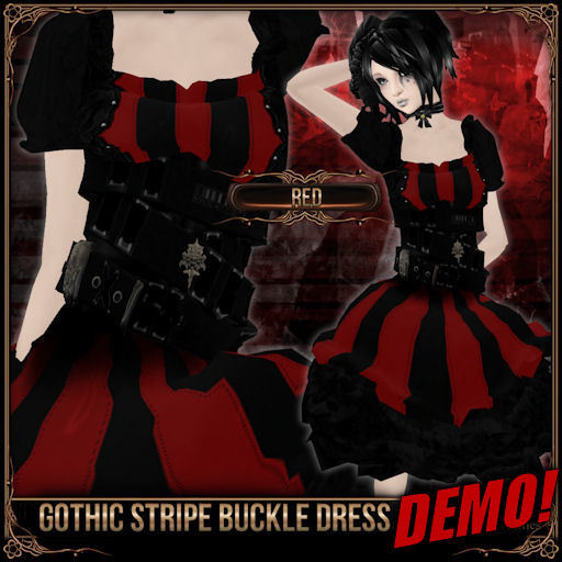 Mesh * =^.^= Curious Kitties - Gothic Stripe Buckle Dress - Red DEMO