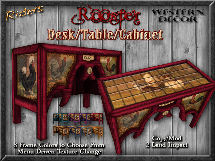 Riders Rooster Table - Desk - Cabinet, From Riders Western Decor