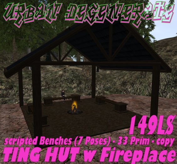 TING HUT with Fireplace & Scripted Benches