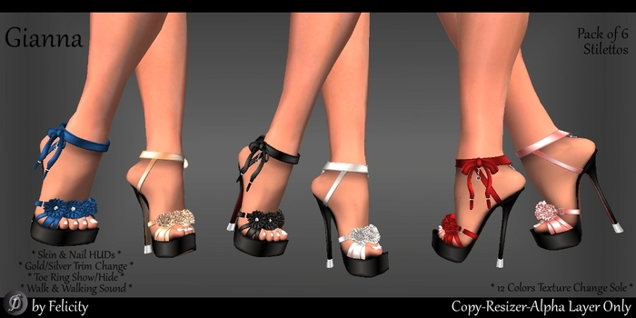SALE! *Felicity* Gianna Stilettos - Pack of 6 High Heels Platform Shoes with Color Change Shoe Sole (12 Texture Options)