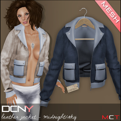 DCNY Mesh Leather Jacket in Midnight/Sky