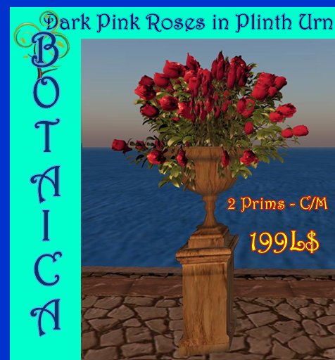 Magneta  Roses in Urn Plinth - 2 Prims