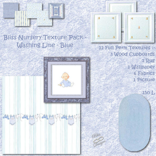 Bliss Nursery Textures - Blue Washing Line - Box