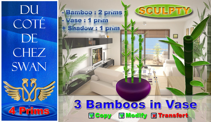 3 Bamboos in Vase - 4 prims