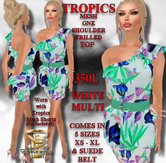 HOUSE OF BENINGBOROUGH -  TROPICS MESH ONE SHOULDER TOP -  WHITE MULTI
