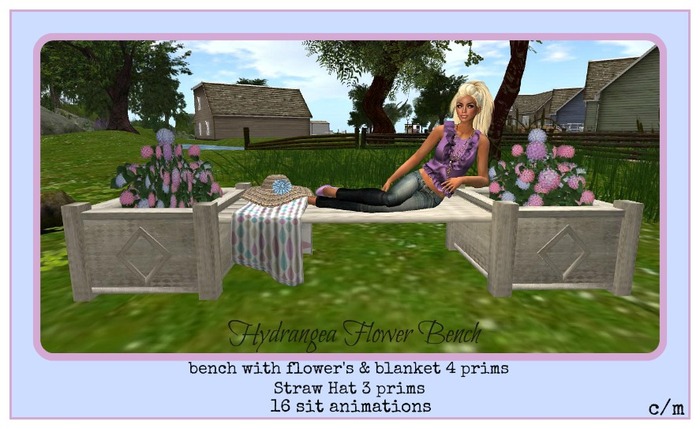 Hydrangea Flower Bench and hat