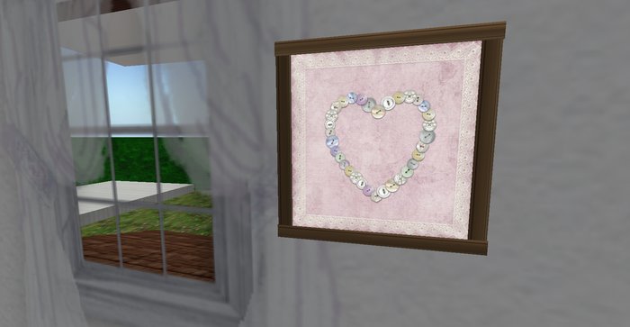 Whimsy Framed Brown Cream Button Heart Folk Art Collection