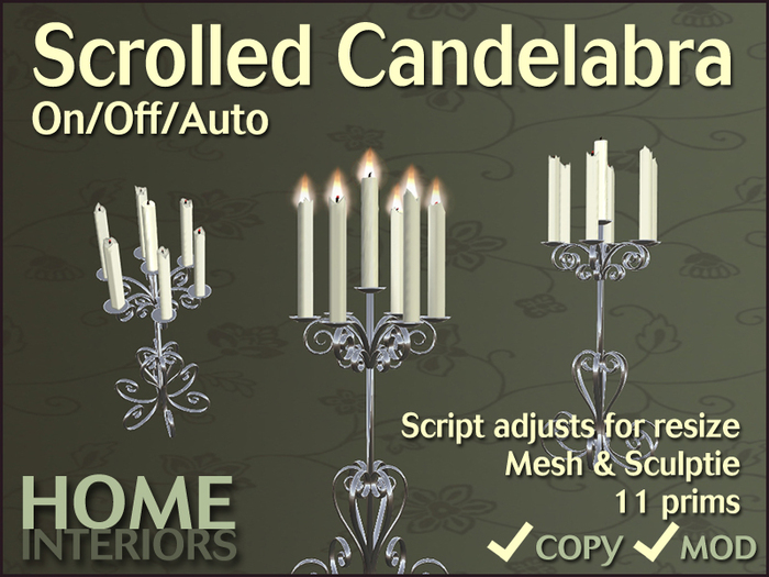 Home Interiors : Scrolled Candelabras