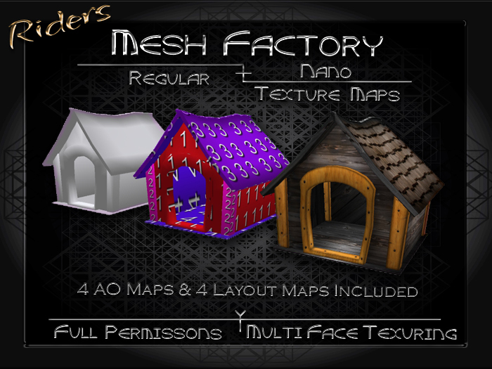 Riders - Full Permission Mesh, NANO Incl. Multiple Face Texturing - Jewelry, Tip Jar, Home Decor, Home Builds- Dog House