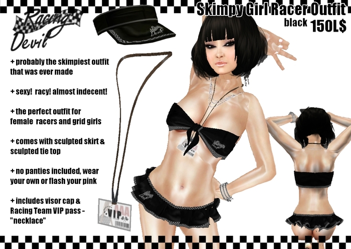 skimpy ~Girl Racer~ outfit - mini skirt & tie top (black)