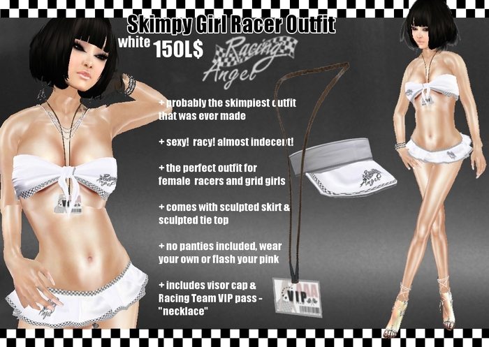skimpy ~Girl Racer~ outfit - mini skirt & tie top (white)
