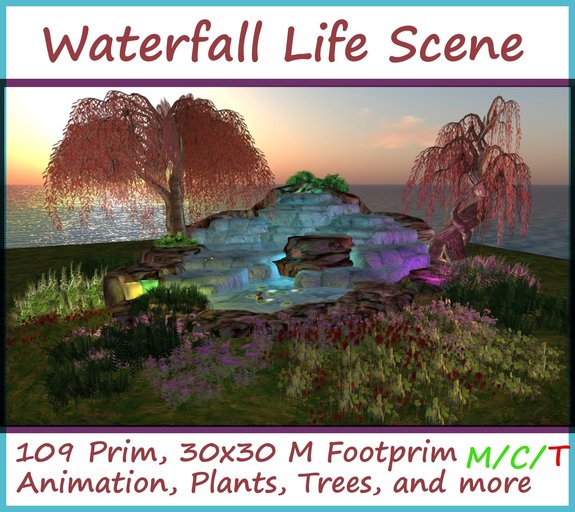 Second Life Scenes Second Life Marketplace - Waterfall Life Scene 109 Prim 30x30 M Footprim