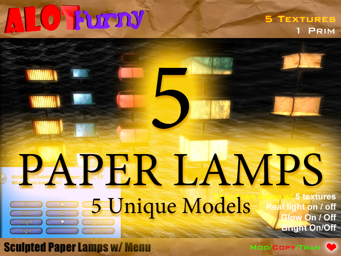 ♥ Fullperm / 5 Sculpted Paper Lamps w / Menu