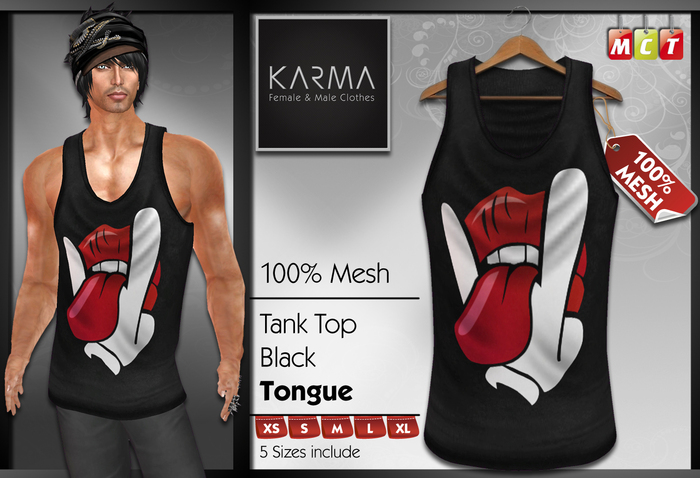 Karma - Mesh Tank Top Black TONGUE - 5 Sizes include