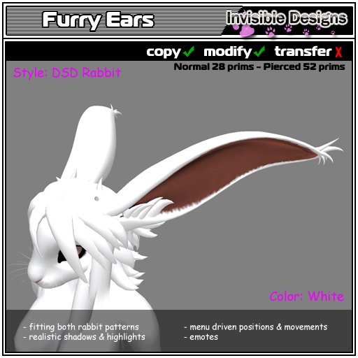 Invisible Designs - Furry Ears rabbit white