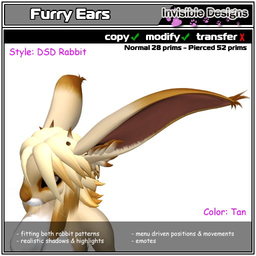 Invisible Designs - Furry Ears rabbit tan
