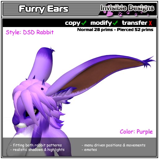 Invisible Designs - Furry Ears rabbit purple