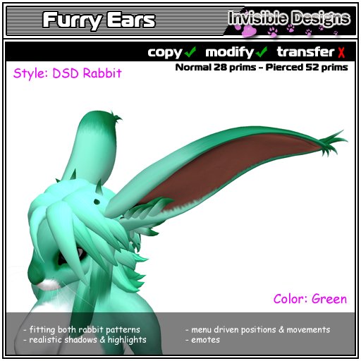 Invisible Designs - Furry Ears rabbit green