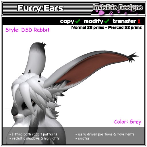 Invisible Designs - Furry Ears rabbit grey