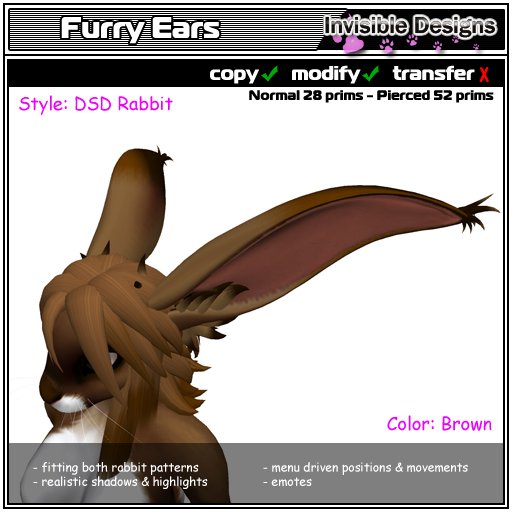 Invisible Designs - Furry Ears rabbit brown