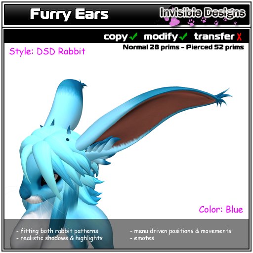 Invisible Designs - Furry Ears rabbit blue