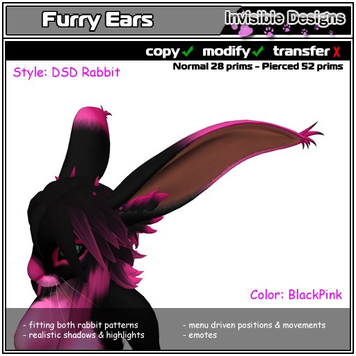 Invisible Designs - Furry Ears rabbit black pink