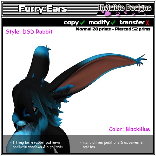 Invisible Designs - Furry Ears rabbit black blue