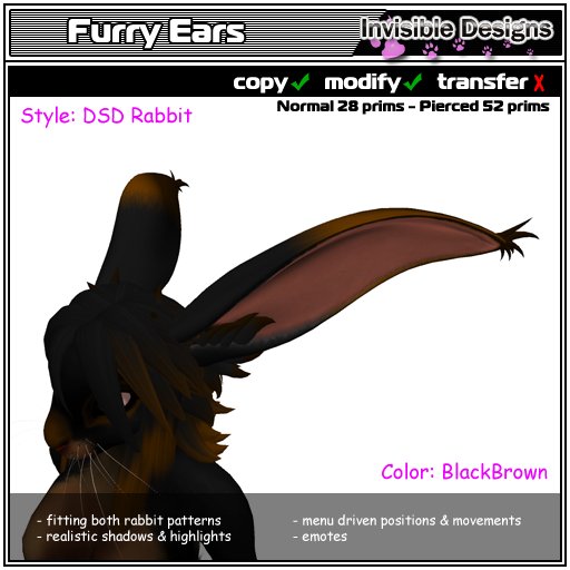 Invisible Designs - Furry Ears rabbit black brown