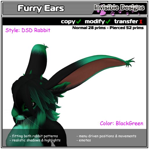 Invisible Designs - Furry Ears rabbit black green