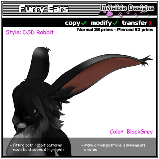 Invisible Designs - Furry Ears rabbit black grey