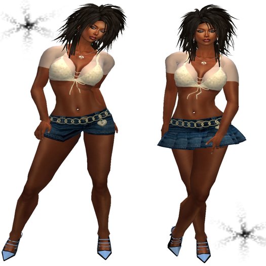 FULL PERM JEANS SKIRT OUTFIT WITH SHOES AND ACCESSORIES - 10L