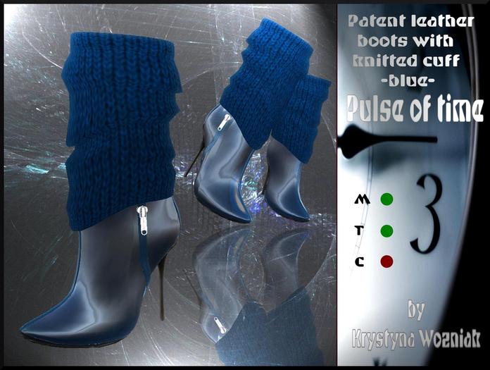 Pulse of time Patent leather boots with knitted cuffs blue