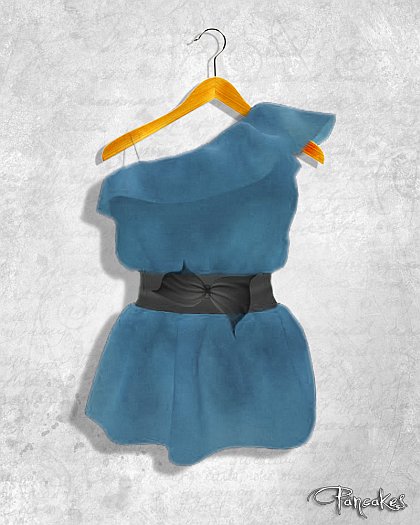 {PaNCaKeS} Mesh- Crushed Silk One Shoulder Ruffle Top- Blue