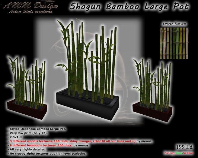 *AMM Design Furniture / Decor Japanese Shogun Bamboo Large Pot Asian