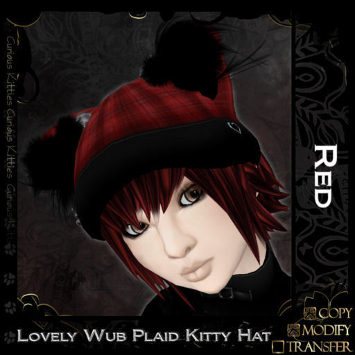 =^.^= Curious Kitties - Lovely Wub Plaid Kitty Hat - Red