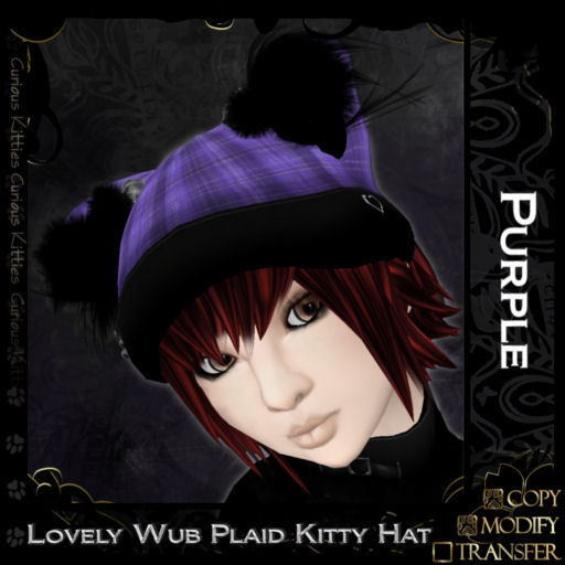 =^.^= Curious Kitties - Lovely Wub Plaid Kitty Hat - Purple