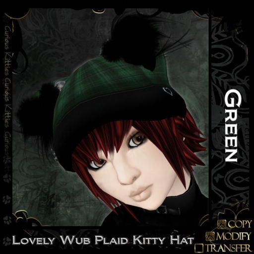 =^.^= Curious Kitties - Lovely Wub Plaid Kitty Hat - Green